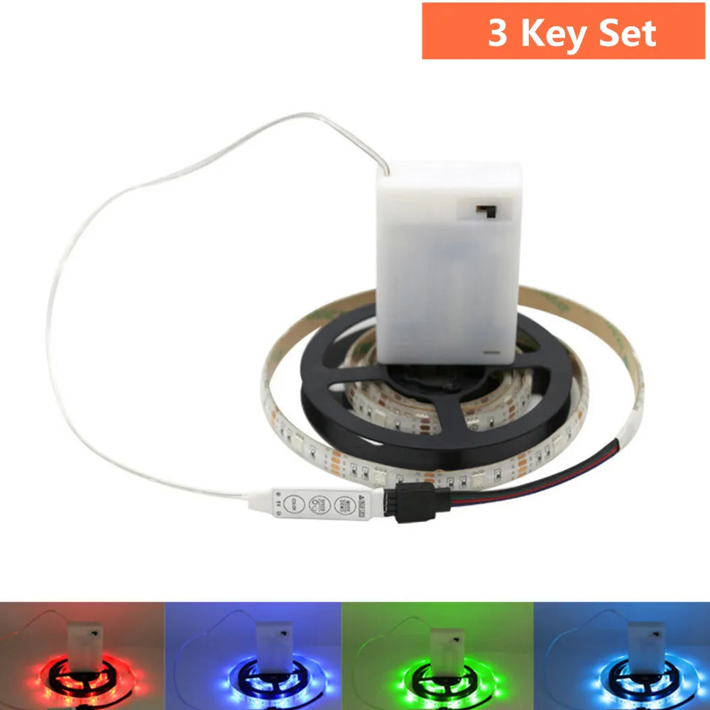 5050 RGB LED Strip AA Battery Box 0.5M 1M 2M LED Light Lamp for Home Decoration Waterproof Flexible Ribbon LED Light