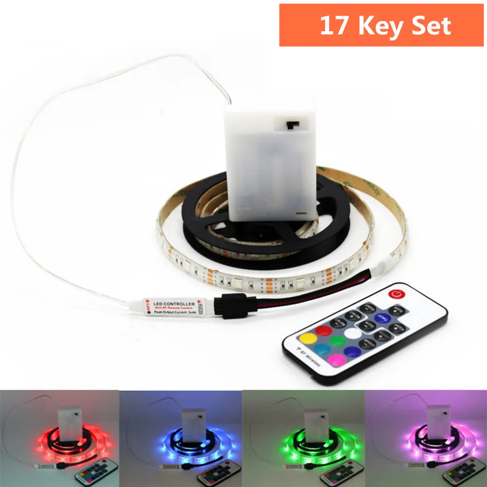 5050 RGB LED Strip AA Battery Box 0.5M 1M 2M LED Light Lamp for Home Decoration Waterproof Flexible Ribbon LED Light