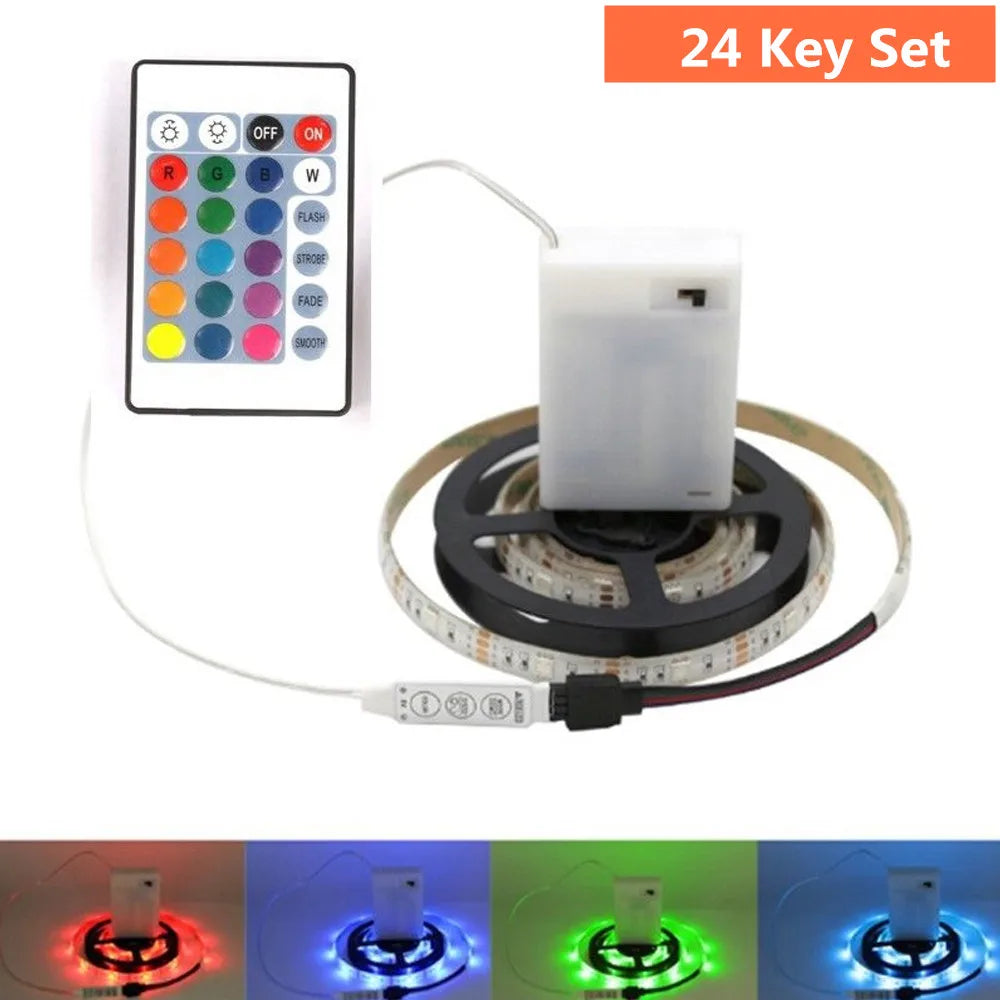 5050 RGB LED Strip AA Battery Box 0.5M 1M 2M LED Light Lamp for Home Decoration Waterproof Flexible Ribbon LED Light